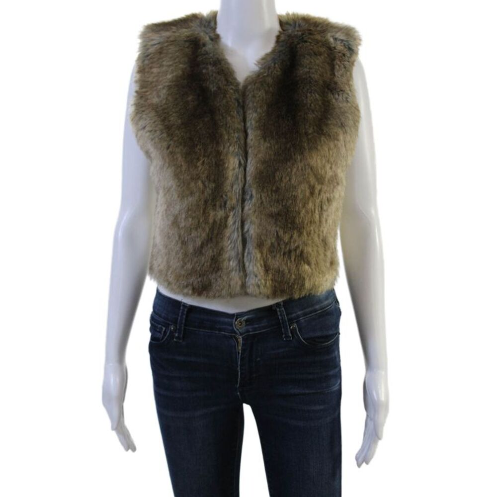 Illia Women Brown Polyurethane Vest Solid Sleeveless Size M
